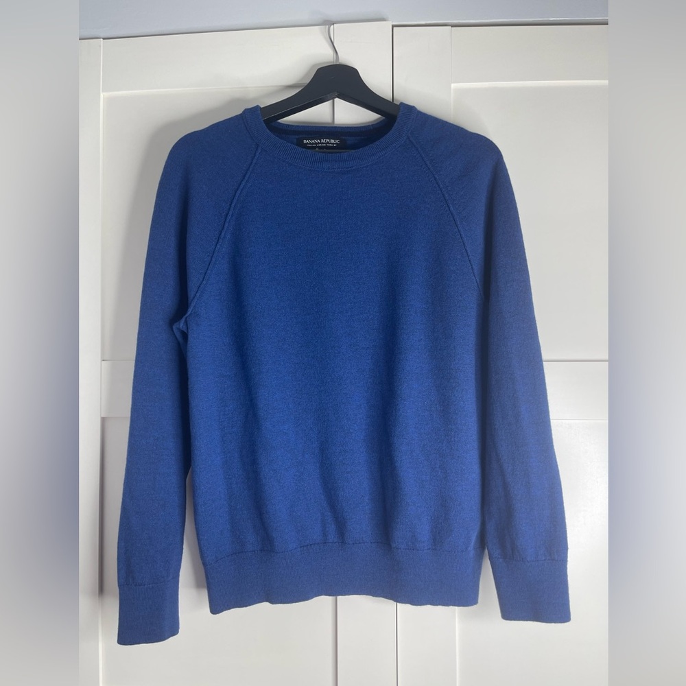 Banana Republic Men's Italian Merino Wool Classic Blue Crewneck Sweater Size L